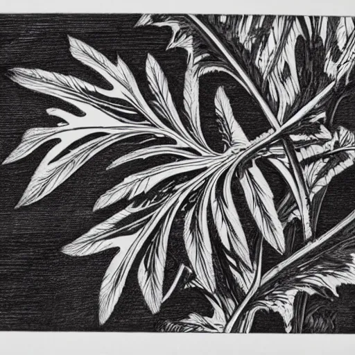 Prompt: highly detailed decorative engraving of acanthus plant