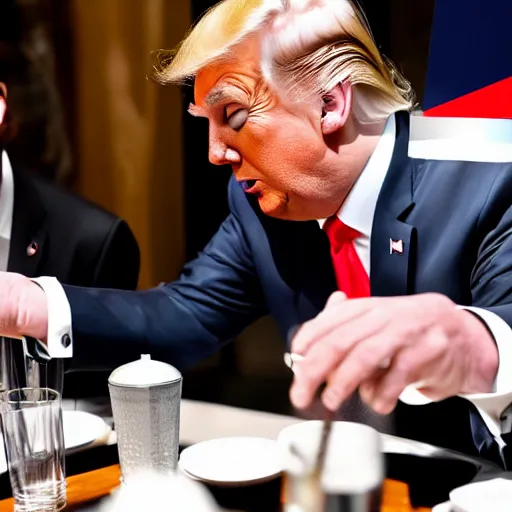 Image similar to Donald Trump drinking a pastis with Emmanuel Macron