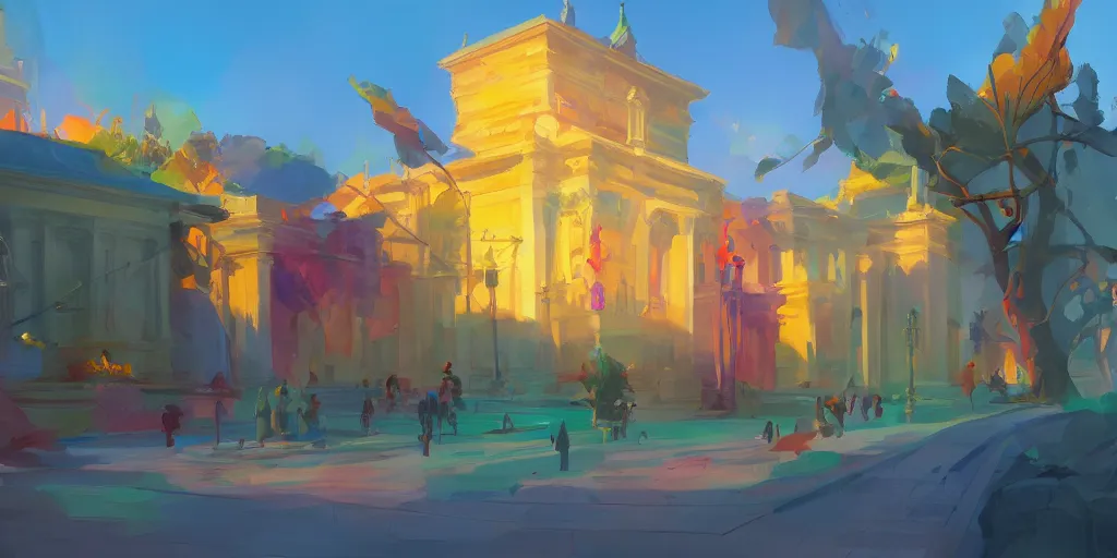 Image similar to an art museum, best on artstation, colorful sylvain sarrailh concept art, by peter chan, pixar movie