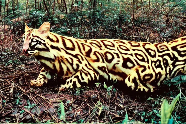 Prompt: a photo of a giant mutant ocelot corncob in its natural habitat, kodak ektachrome e 1 0 0 photography