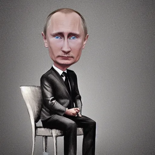 Image similar to a person looking like vladimir putin sitting on chair which looks like sponch bob, digital painting, photorealistic, symmetrical style