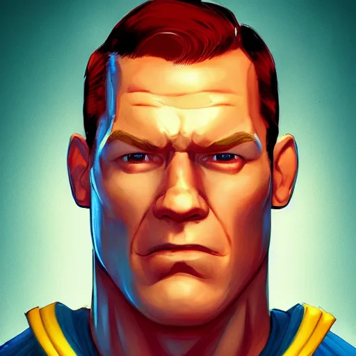 Prompt: Portrait of John Cena as a superhero, mattepainting concept Blizzard pixar maya engine on stylized background splash comics global illumination lighting artstation lois van baarle, ilya kuvshinov, rossdraws