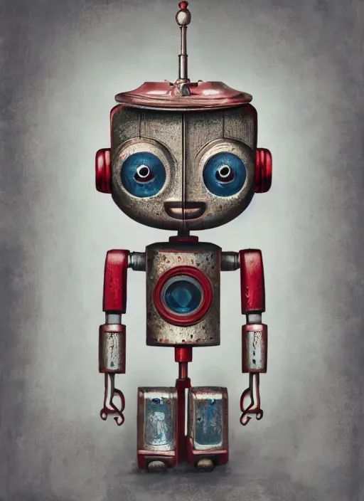 Prompt: closeup portrait of tin toy robot girl trap, depth of field, zeiss lens, detailed, symmetrical, centered, fashion photoshoot, by nicoletta ceccoli, mark ryden, lostfish, breathtaking, 8 k resolution, extremely detailed, beautiful, establishing shot, artistic, hyperrealistic, octane render