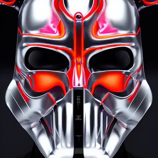 Image similar to chrome darth maul, glossy, metallic, neon, symmetrical, tribal patterns, realistic, unreal engine, octane, redshift, artstation, behance