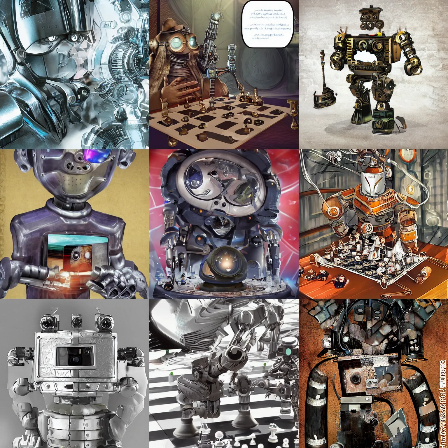 Prompt: < robot hd expression = wink direct - gaze = camera > incredibly detailed headshot of minmax the immortal steampunk robot playing chess < / robot >