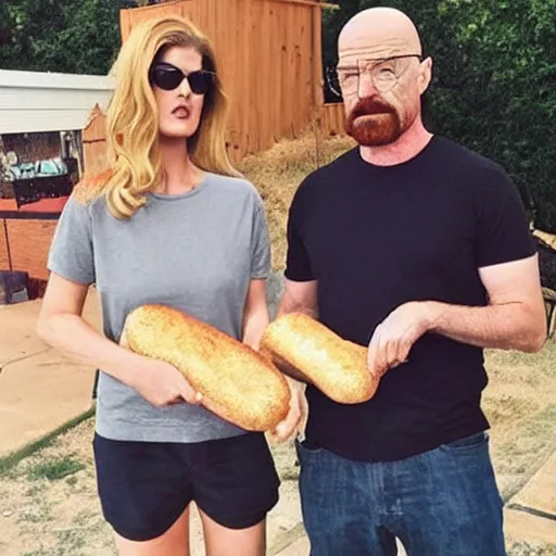 Image similar to alexandria dadario and walter white bake bread