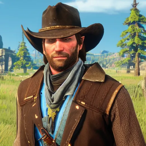 Prompt: Arthur Morgan from Red Dead Redemption 2 in The Legend of Zelda: Breath of the Wild