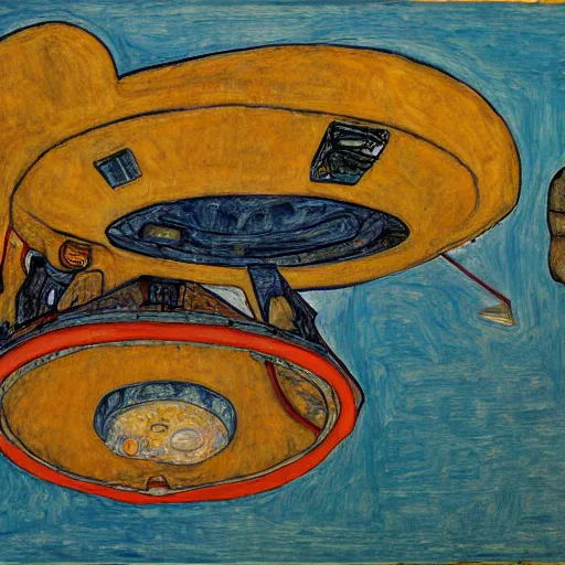 Image similar to painting of a ufo in the style of egon schiele