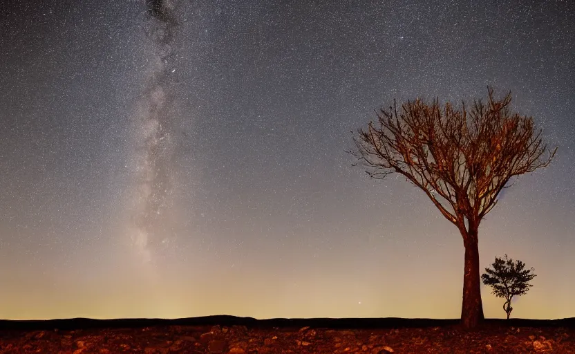 Image similar to night timelapse photography of many stars with a tree in foreground