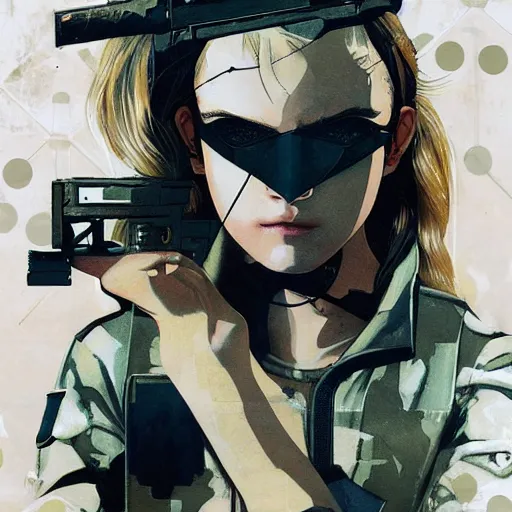 Prompt: Elle Fanning in Metal Gear Solid Peace Walker picture by Sachin Teng, asymmetrical, dark vibes, Realistic Painting , Organic painting, Matte Painting, geometric shapes, hard edges, graffiti, street art:2 by Sachin Teng:4