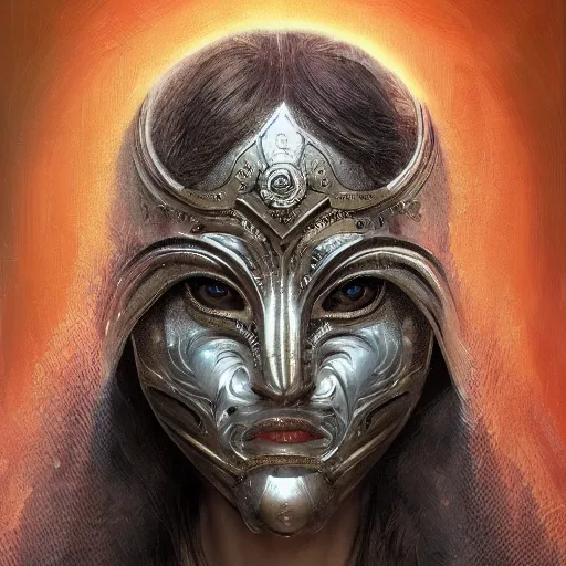 Image similar to Very very very very highly detailed epic photo of face with venetian mask, intricate, dystopian, sci-fi, extremely detailed, digital painting, artstation, concept art, smooth, sharp focus, illustration, intimidating lighting, incredible art by Artgerm and Vincent di Fate