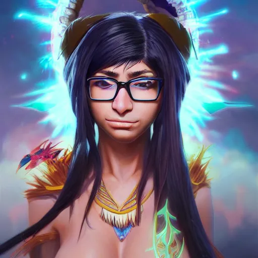 Image similar to anime portrait of Mia Khalifa as a shaman yedi using dark force to eliminate trump as an anime antagonist by Stanley Artgerm Lau, WLOP, Rossdraws, James Jean, Andrei Riabovitchev, Marc Simonetti, and Sakimichan, trending on artstation