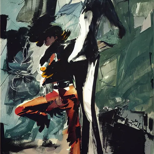 Image similar to corto maltese dreaming about valparaiso and tango, oil on canvas by dave mckean and yoji shinkawa