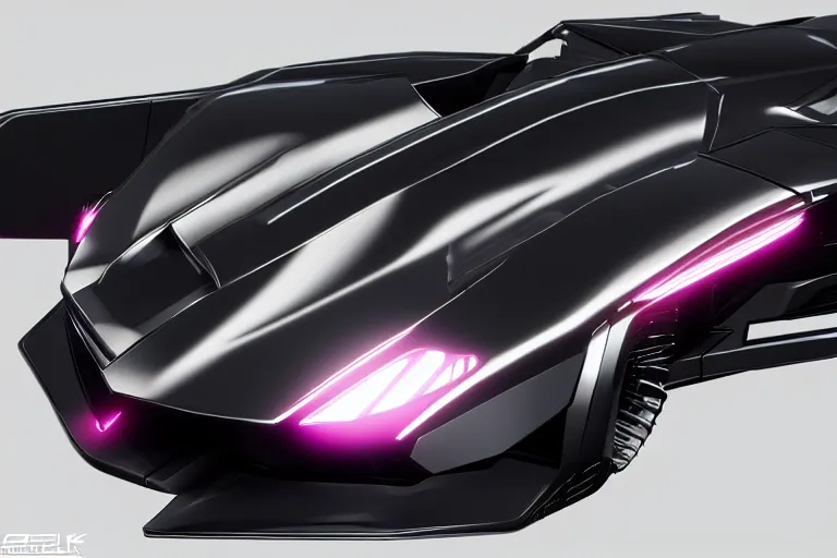 Image similar to cyberpunk batmobile concept inspired sports car, futuristic look, highly detailed body, very expensive, photorealistic camera shot, bright studio setting, studio lighting, crisp quality and light reflections, unreal engine 5 quality render