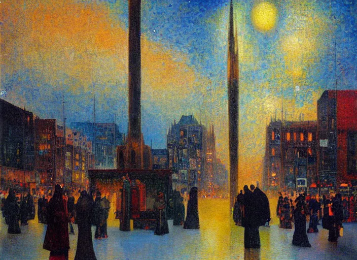 Image similar to an intersection where every street in the world meets, surreal religious painting by minerva teichert and john harris, oil on canvas, impasto,