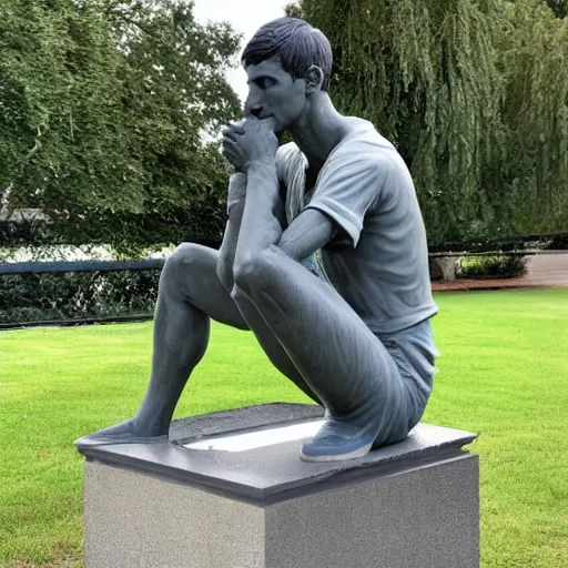 Prompt: a statue of novak djokovic sad about the vaccine