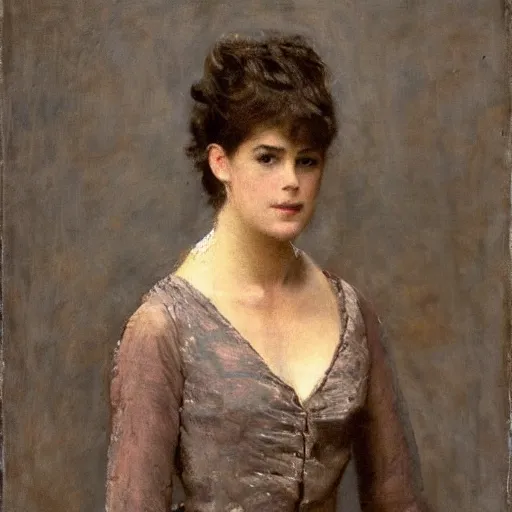 Image similar to portrait of action heroine by alfred stevens