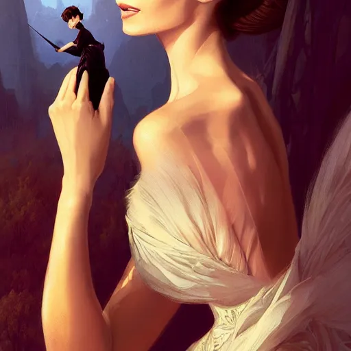 Image similar to audrey hepburn in an epic romance novel, intricate, elegant, highly detailed, digital painting, artstation, matte, illustration, art by artgerm, greg rutkowski, loish, rhads, ferdinand knab, makoto shinkai, lois van baarle, ilya kuvshinov, rossdraws, tom bagshaw