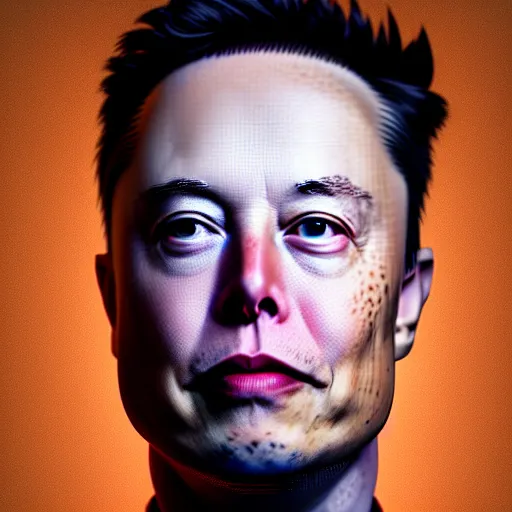 Image similar to Elon Musk with a giraffe neck, grungy, unkept hair, glowing eyes, modelsociety, radiant skin, huge anime eyes, RTX on, perfect face, directed gaze, intricate, Sony a7R IV, symmetric balance, polarizing filter, Photolab, Lightroom, 4K, Dolby Vision, Photography Award