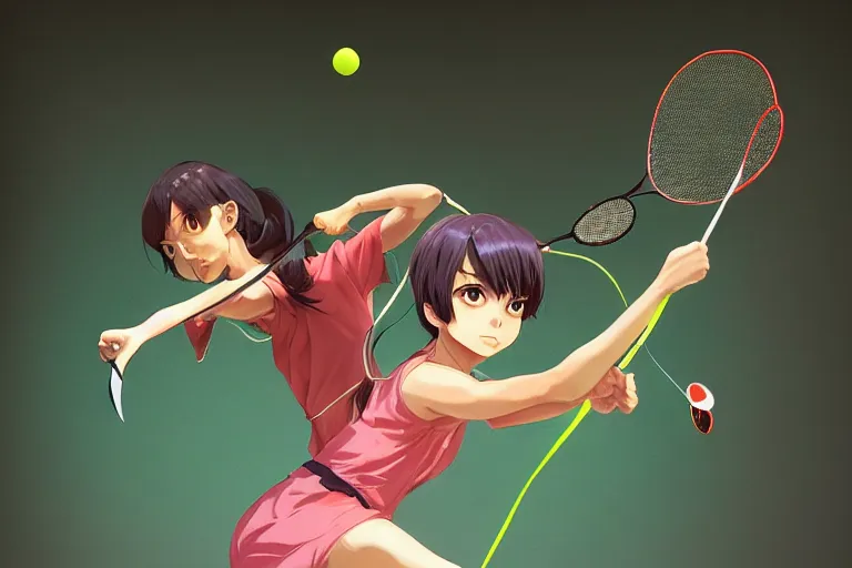 Image similar to frogs playing badminton, expert high detail concept art character design, perfect proportions defined faces, vivid colors, photorealistic shaded lighting poster ilya kuvshinov, katsuhiro, makoto shinkai, wlop, loish and clamp style, trending on art station, best selling artist