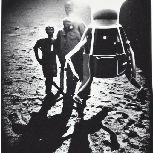 Image similar to polaroid photograph of aliens visiting earth, 1 9 5 0