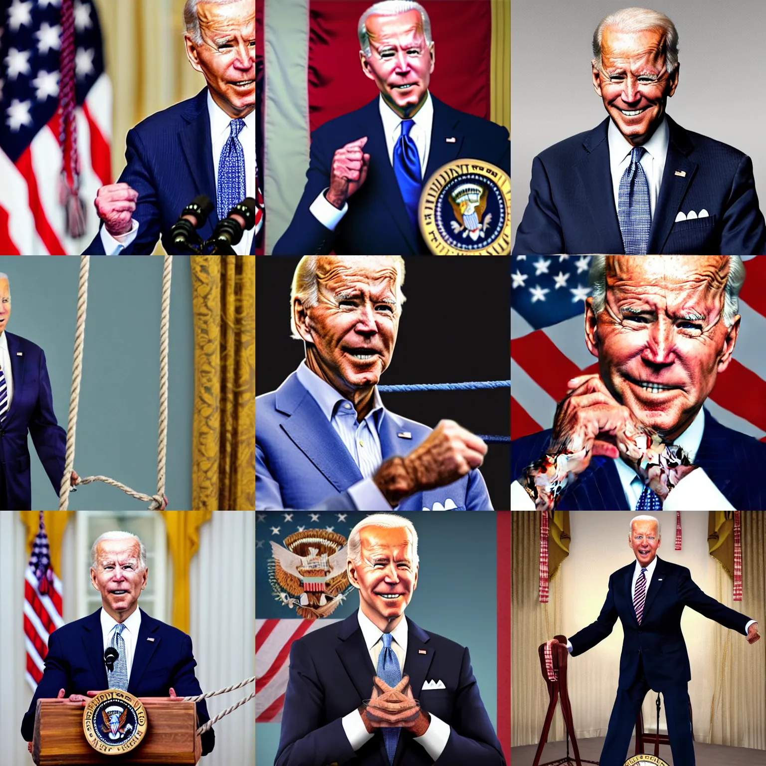 Prompt: hyper realistic photograph of president joe biden with ropes attached to his hands like a puppet