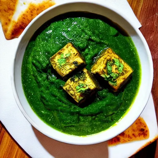 Prompt: high resolution photo of saag paneer, michelin star, very tasty, food photography, instagram, trending