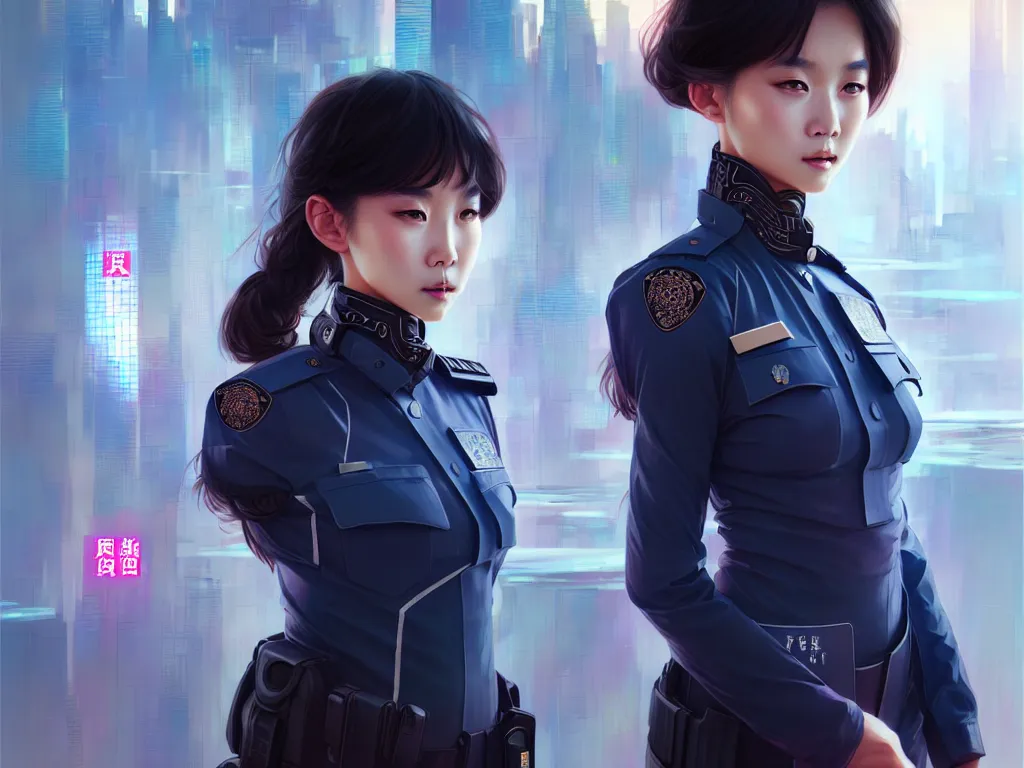 Image similar to portrait futuristic hong kong police uniform girl, at future neon light rooftop, ssci - fi and fantasy, intricate and very very beautiful and elegant, highly detailed, digital painting, artstation, concept art, smooth and sharp focus, illustration, art by tan zi and ayanamikodon and alphonse mucha and wlop