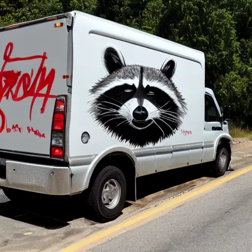 Image similar to raccoon graffiti on back of truck,