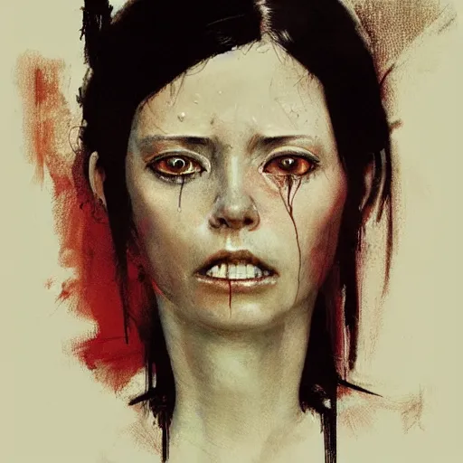 Prompt: alita crying and decaying into dust realistic illustration, intricate, elegant, highly detailed, greg manchess, mucha, liepke, ruan jia, jeffrey catherine jones, ridley scott