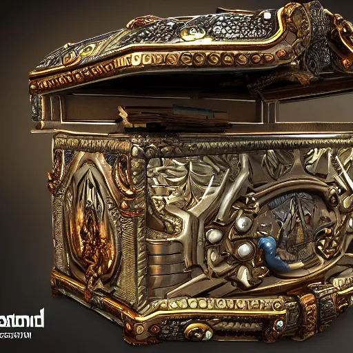 Image similar to island inside of a treasure chest with ornate details, unreal engine, ultradetailed, trending on artstation, devianart, cgsociety, amazing details