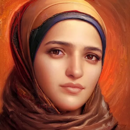 Image similar to portrait of a syrian woman ( 3 5 ) from syria in 2 0 2 1, an oil painting by ross tran and thomas kincade