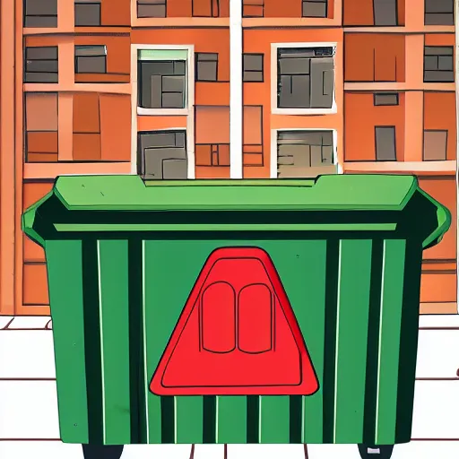 Image similar to Anime style illustration of a dumpster with a face