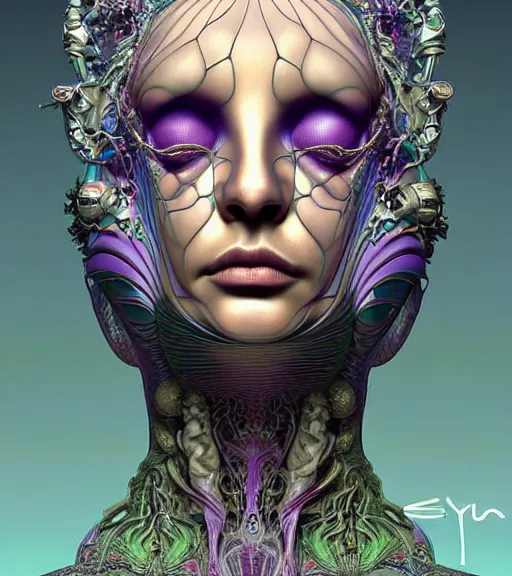 Prompt: artstation futuristic 3 d model of hyper - detailed beautiful groovypunk queen of ketamine in full regal attire. face portrait. art nouveau!!!, symbolist, visionary, baroque, giant fractal details. horizontal symmetry by zdzisław beksinski, iris van herpen, raymond swanland and alphonse mucha. hyper - real, beautiful