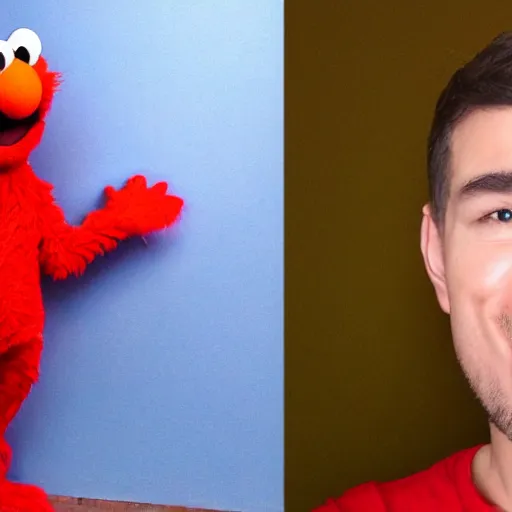 Prompt: Realistic photo of Elmo as a human