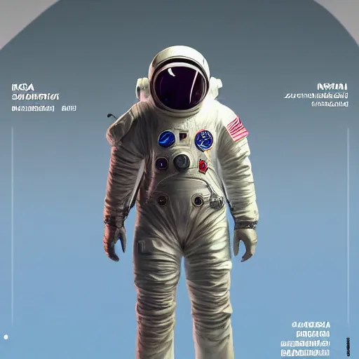 Image similar to Sci-fi NASA concept space suit design, character sheet, Moebius, Greg Rutkowski, Zabrocki, Karlkka, Jayison Devadas, Phuoc Quan, trending on Artstation, 8K, ultra wide angle, zenith view, pincushion lens effect.