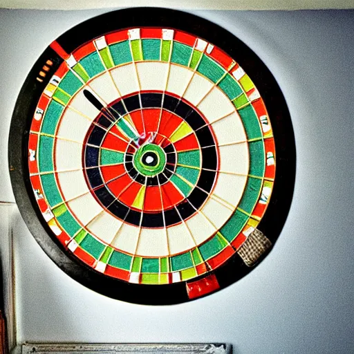 Prompt: a dartboard, in an abandoned room