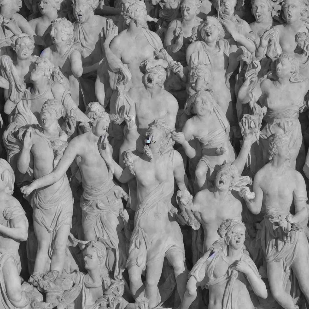 Prompt: Marble statues yelling at a traffic jam