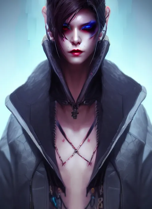 Prompt: character concept art of a cyberpunk vampire, key visual, realistic shaded perfect face, fine details by stanley artgerm lau, wlop, rossdraws, james jean, andrei riabovitchev, marc simonetti, and sakimichan, trending on artstation