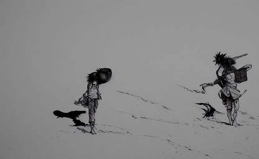 Image similar to a luffy in sand dunes, photography by kim jung gi