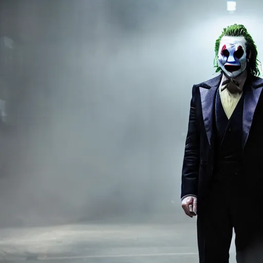 Image similar to stunning awe inspiring elon musk as the joker movie still 8 k hdr atmospheric lighting