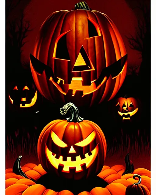 Image similar to creepy pumpkin, halloween theme, evil, horror aesthetic, portrait, cinematic, dramatic, super detailed and intricate, by koson ohara, by darwyn cooke, by greg rutkowski, by satoshi kon