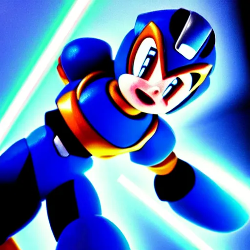 Image similar to a photo of a real megaman, studio lighting, high detail, hyperrealism