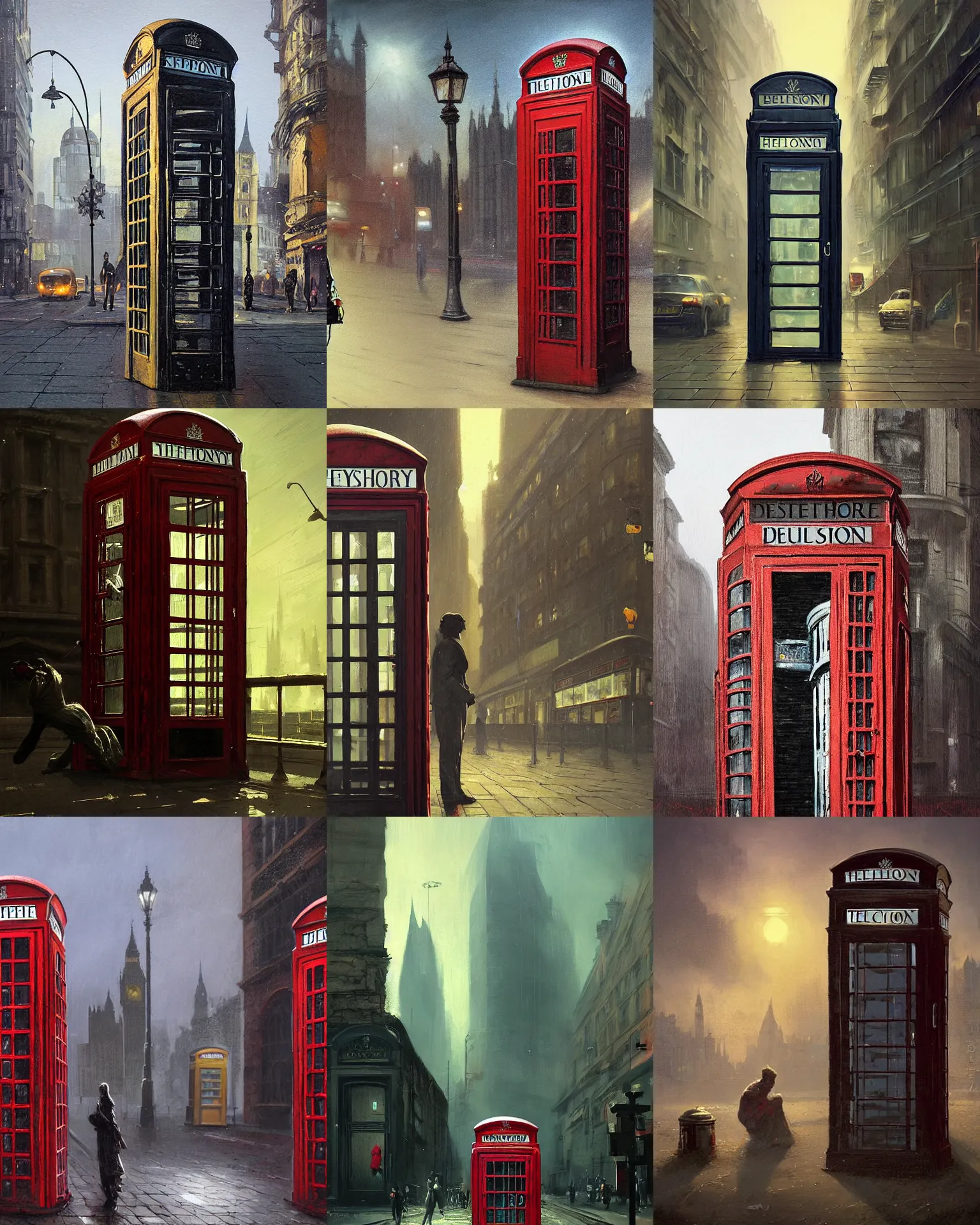 Prompt: a highly detailed epic cinematic concept art CG render digital painting artwork: London phone box. By Greg Rutkowski, in the style of Francis Bacon and Syd Mead and Norman Rockwell and Beksinski, open ceiling, highly detailed, painted by Francis Bacon and Edward Hopper, painted by James Gilleard, surrealism, airbrush, Ilya Kuvshinov, WLOP, Stanley Artgerm, very coherent, triadic color scheme, art by Takato Yamamoto and James Jean