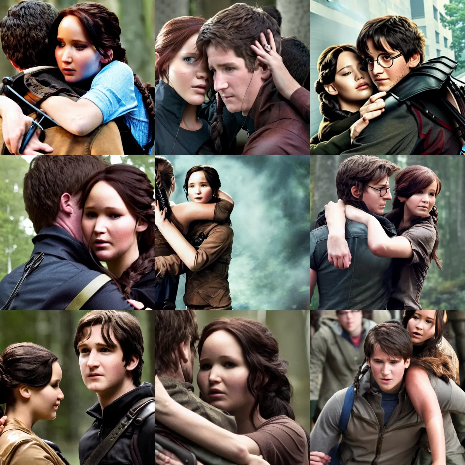 Prompt: katniss everdeen headlocks harry potter