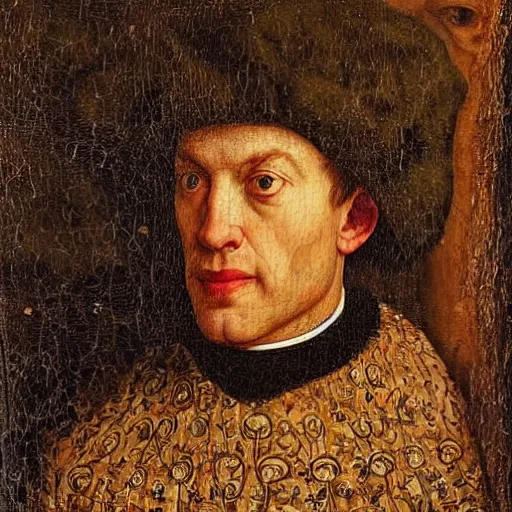 Image similar to portrait of nir levi, oil painting by jan van eyck, northern renaissance art, oil on canvas, wet - on - wet technique, realistic, expressive emotions, intricate textures, illusionistic detail