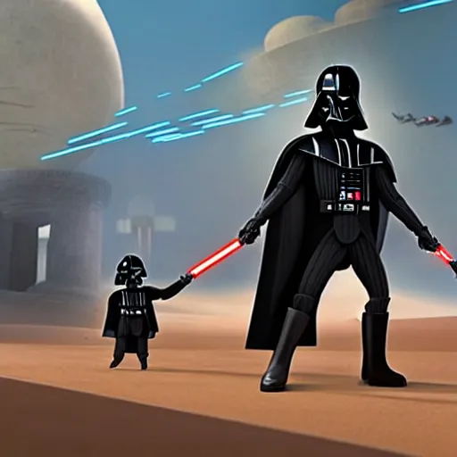 Image similar to darth vader in a pixar film
