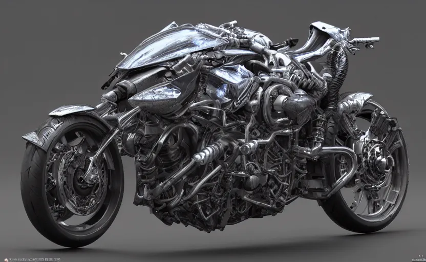 Image similar to Cyberpunk yamaha motorcycle, hyperrealistic mixed media, stunning 3d render inspired art by P. Craig Russell and Barry Windsor-Smith + perfect facial symmetry + dim volumetric lighting, 8k octane beautifully detailed render, post-processing, extremely hyperdetailed, intricate futuristic mechanic parts, epic composition, grim yet sparkling atmosphere, cinematic lighting + masterpiece, trending on artstation