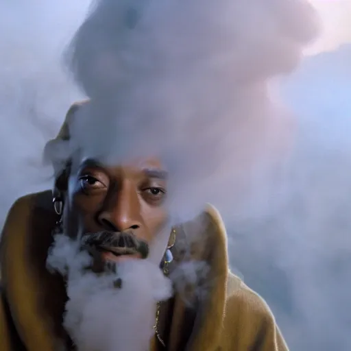 Prompt: snoop dogg as gandalf exhaling a huge cloud of magical smoke, Japanese CGI, VFX, 2003, 40mm lens, shallow depth of field, film photography
