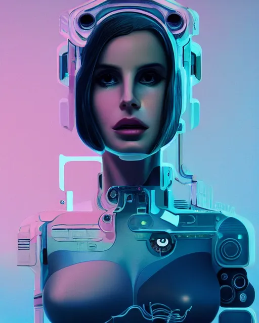 Image similar to portrait of lana del rey as a cyborg. intricate abstract. intricate artwork. by tooth wu, wlop, beeple, dan mumford. octane render, trending on artstation, greg rutkowski very coherent symmetrical artwork. cinematic, hyper realism, high detail, octane render, 8 k, iridescent accents